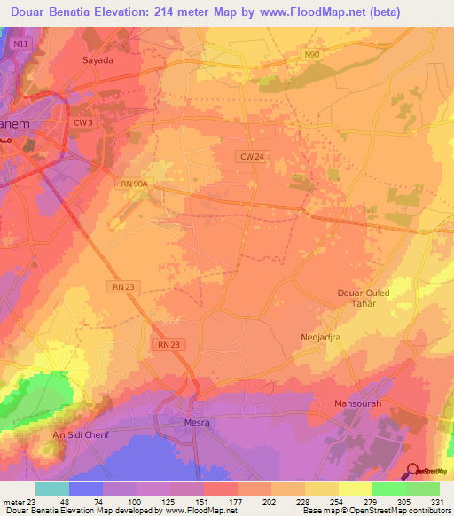 Douar Benatia,Algeria Elevation Map