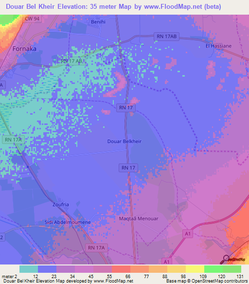 Douar Bel Kheir,Algeria Elevation Map