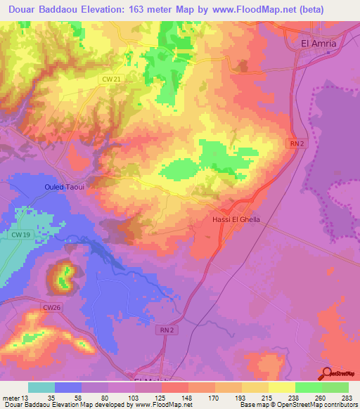 Douar Baddaou,Algeria Elevation Map