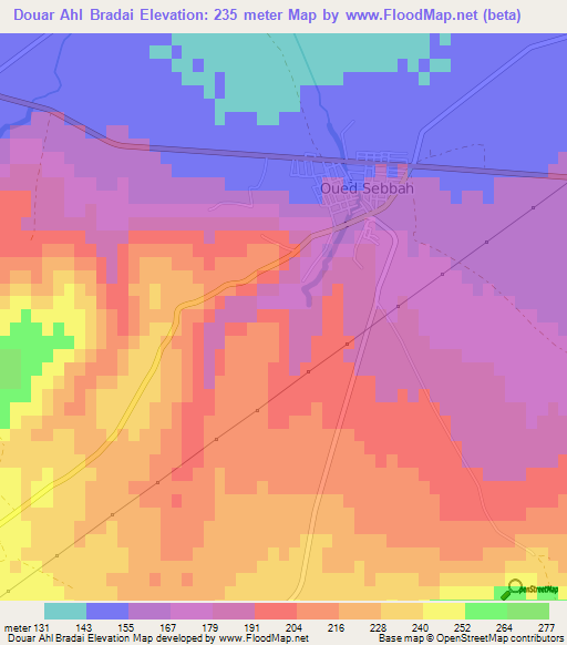 Douar Ahl Bradai,Algeria Elevation Map