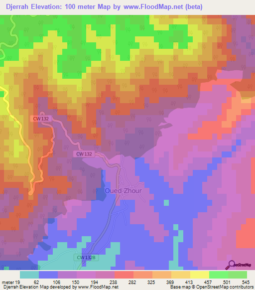 Djerrah,Algeria Elevation Map