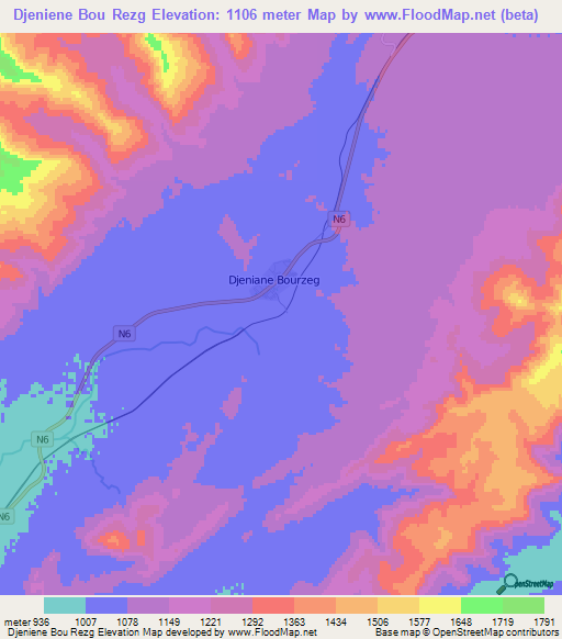 Djeniene Bou Rezg,Algeria Elevation Map