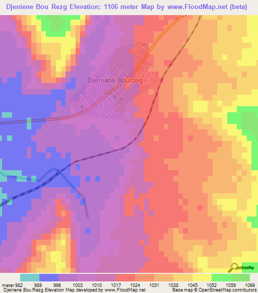Djeniene Bou Rezg,Algeria Elevation Map