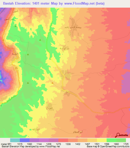 Bastah,Jordan Elevation Map