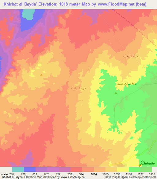 Khirbat al Bayda',Syria Elevation Map