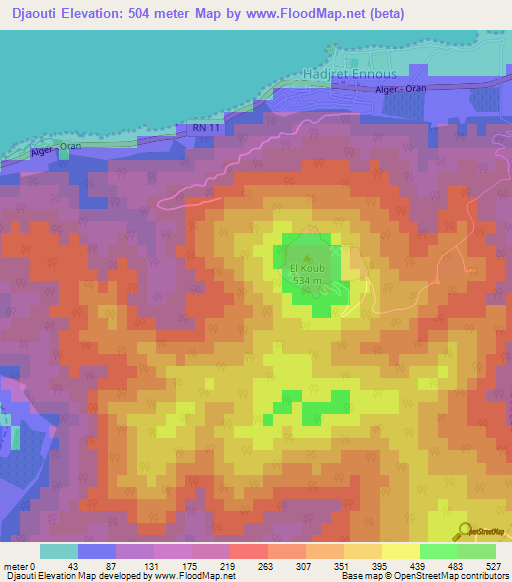 Djaouti,Algeria Elevation Map
