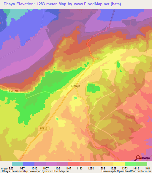 Dhaya,Algeria Elevation Map