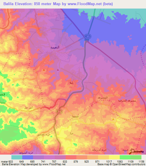 Balila,Jordan Elevation Map