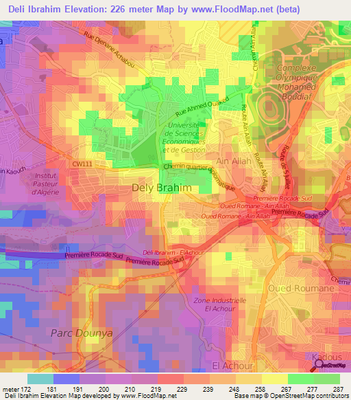 Deli Ibrahim,Algeria Elevation Map