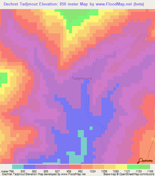 Dechret Tadjmout,Algeria Elevation Map