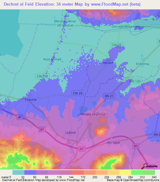 Dechret el Feid,Algeria Elevation Map