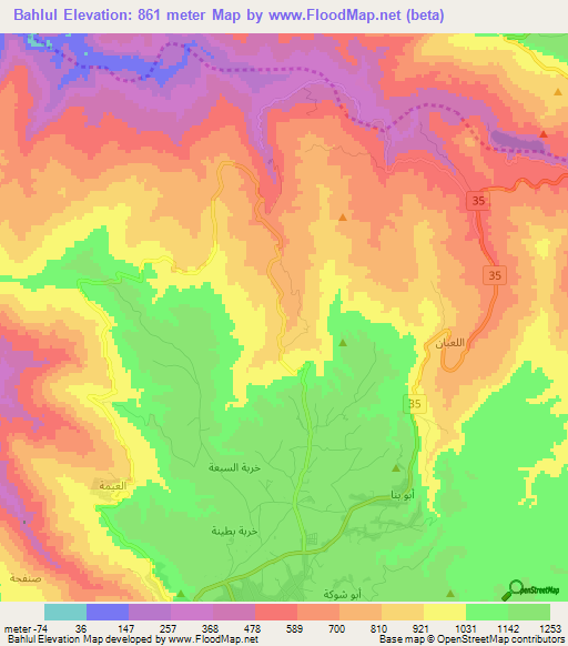 Bahlul,Jordan Elevation Map