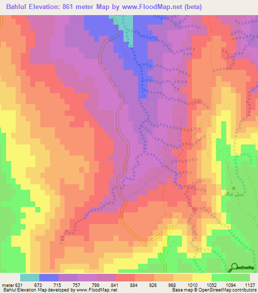 Bahlul,Jordan Elevation Map