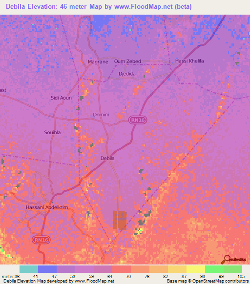 Debila,Algeria Elevation Map