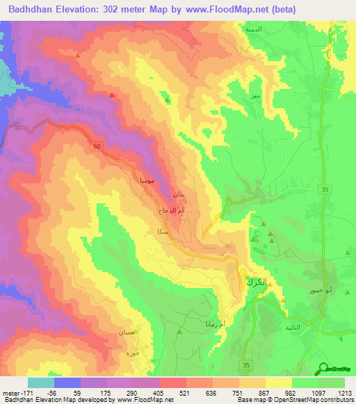 Badhdhan,Jordan Elevation Map