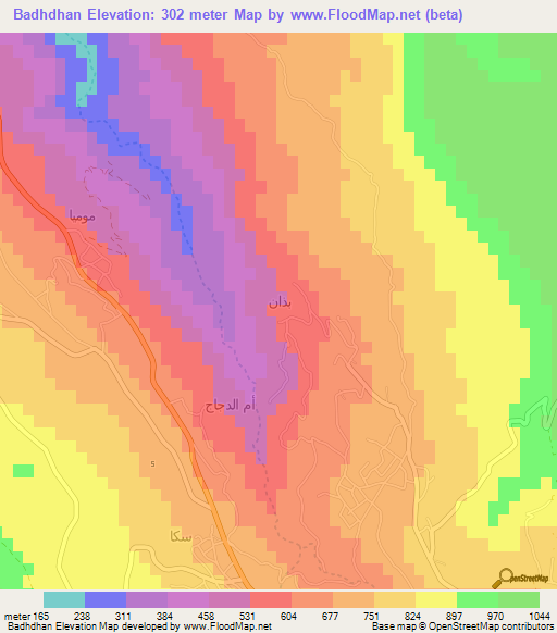 Badhdhan,Jordan Elevation Map