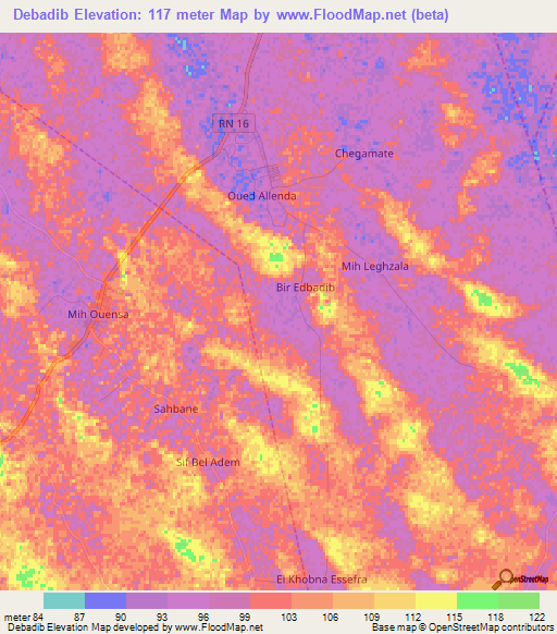 Debadib,Algeria Elevation Map