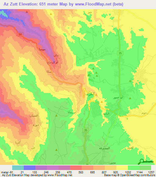 Az Zutt,Jordan Elevation Map