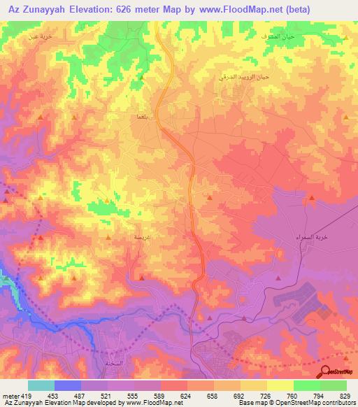 Az Zunayyah,Jordan Elevation Map