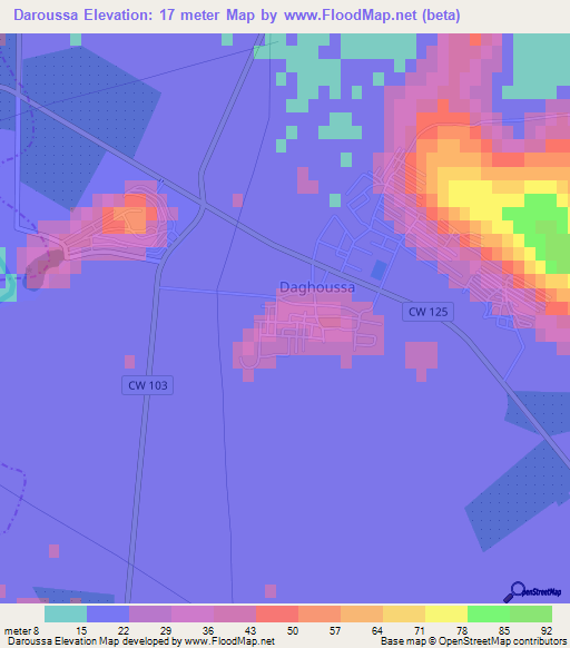 Daroussa,Algeria Elevation Map