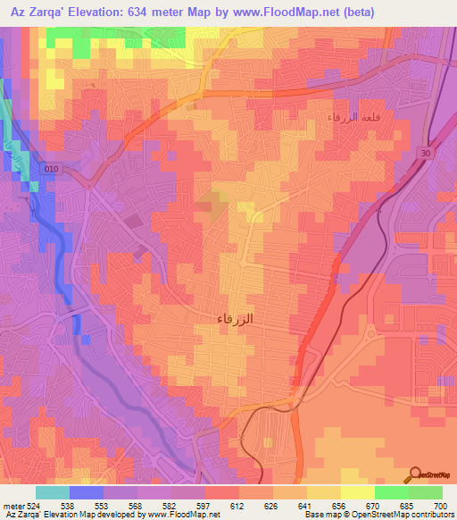 Az Zarqa',Jordan Elevation Map