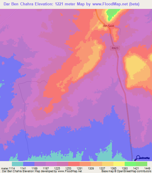 Dar Ben Chahra,Algeria Elevation Map