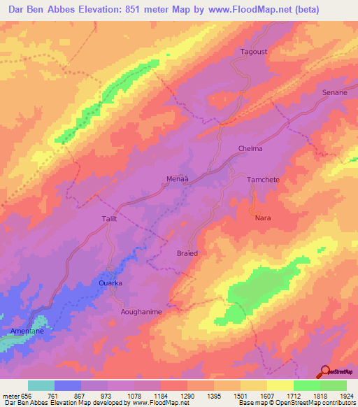 Dar Ben Abbes,Algeria Elevation Map