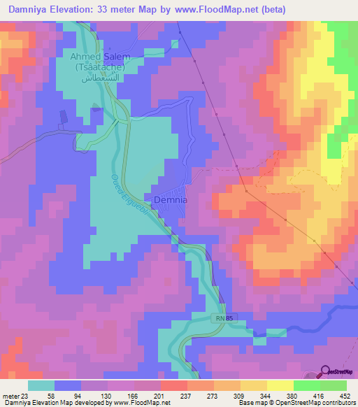 Damniya,Algeria Elevation Map