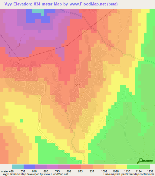 `Ayy,Jordan Elevation Map