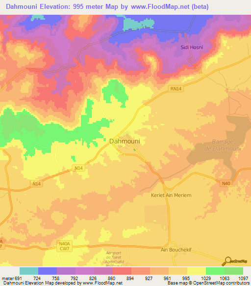 Dahmouni,Algeria Elevation Map