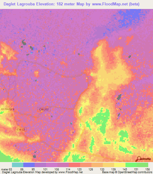 Daglet Lagrouba,Algeria Elevation Map
