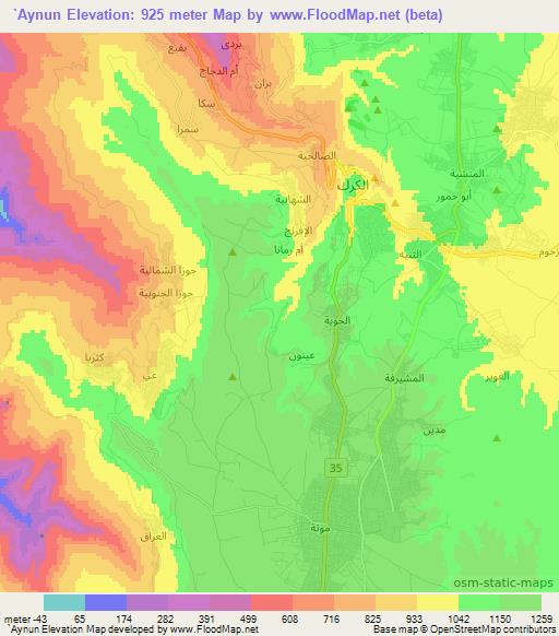 `Aynun,Jordan Elevation Map