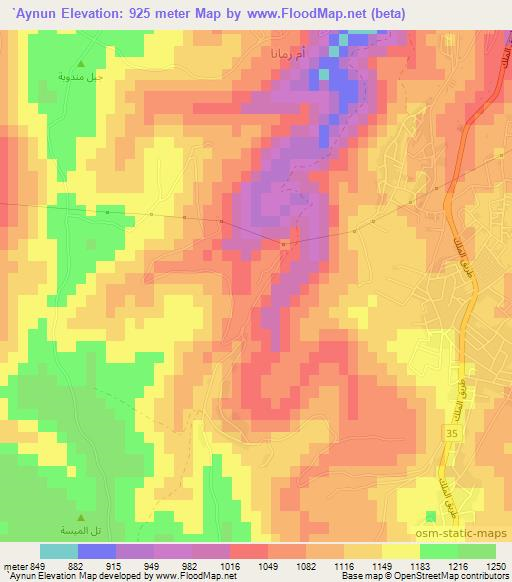 `Aynun,Jordan Elevation Map