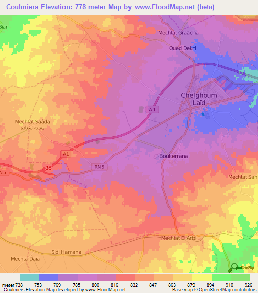 Coulmiers,Algeria Elevation Map
