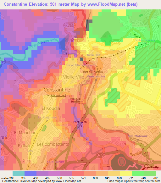 Constantine,Algeria Elevation Map