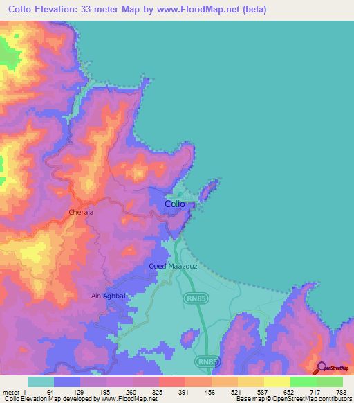 Collo,Algeria Elevation Map