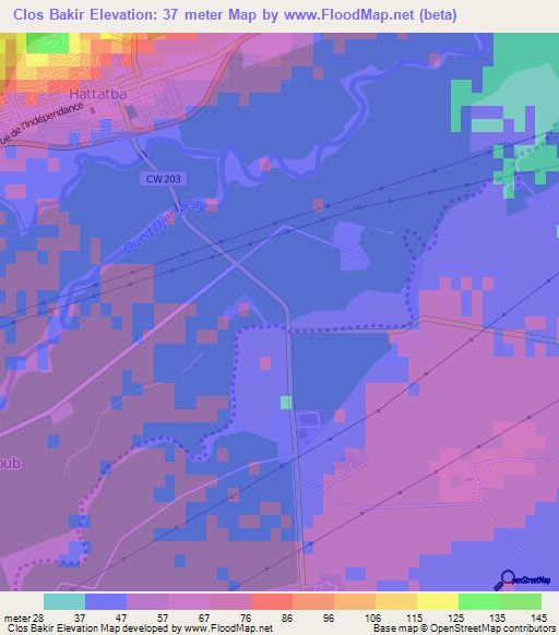 Clos Bakir,Algeria Elevation Map