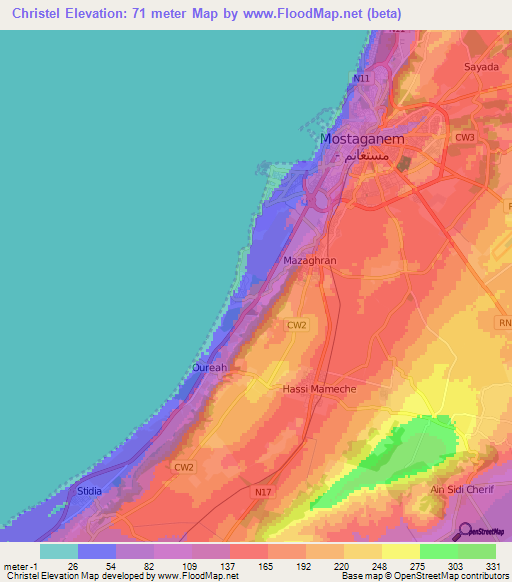 Christel,Algeria Elevation Map