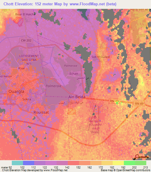 Chott,Algeria Elevation Map