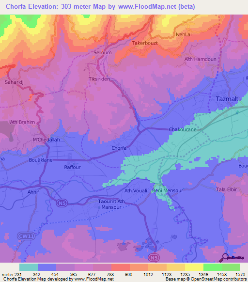 Chorfa,Algeria Elevation Map