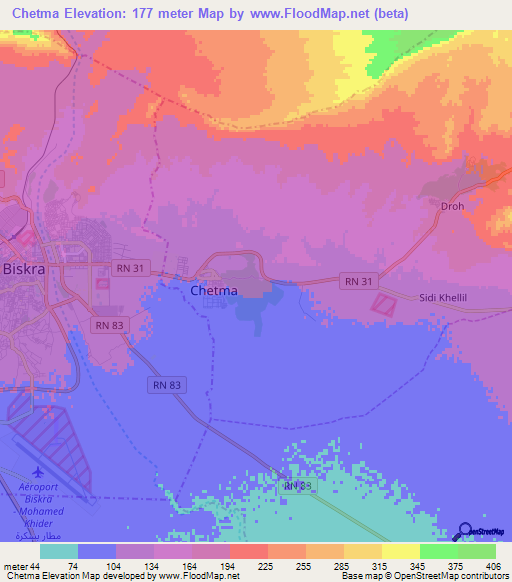 Chetma,Algeria Elevation Map