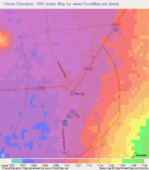 Cheria,Algeria Elevation Map