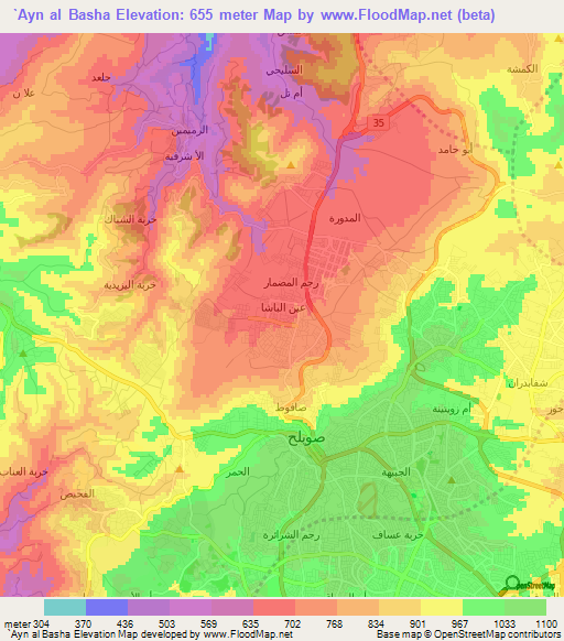 `Ayn al Basha,Jordan Elevation Map