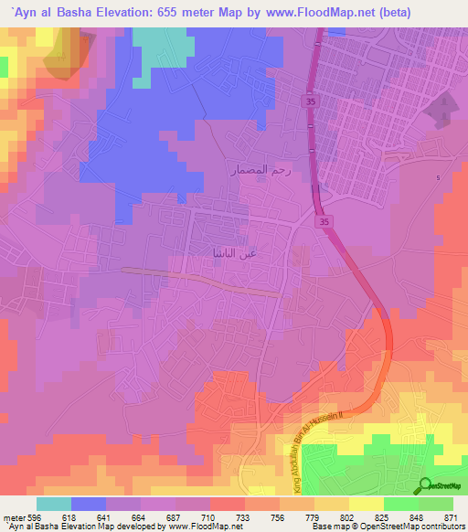 `Ayn al Basha,Jordan Elevation Map