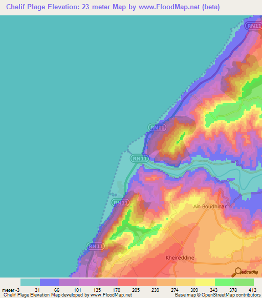 Chelif Plage,Algeria Elevation Map