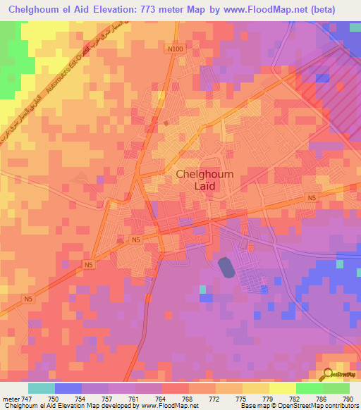 Chelghoum el Aid,Algeria Elevation Map