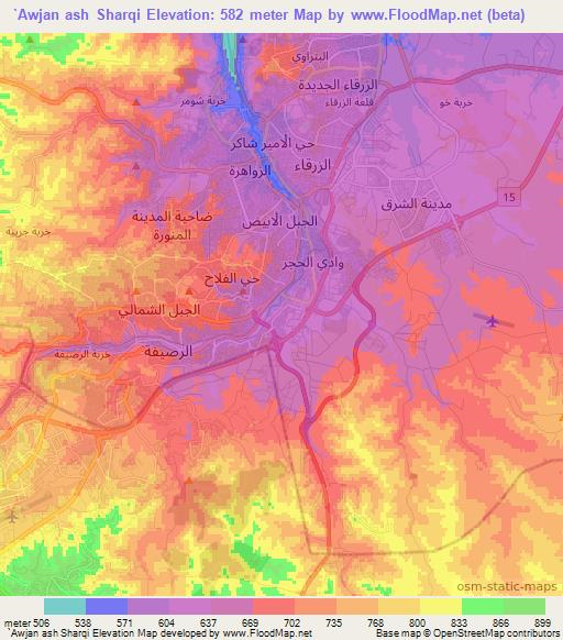 `Awjan ash Sharqi,Jordan Elevation Map