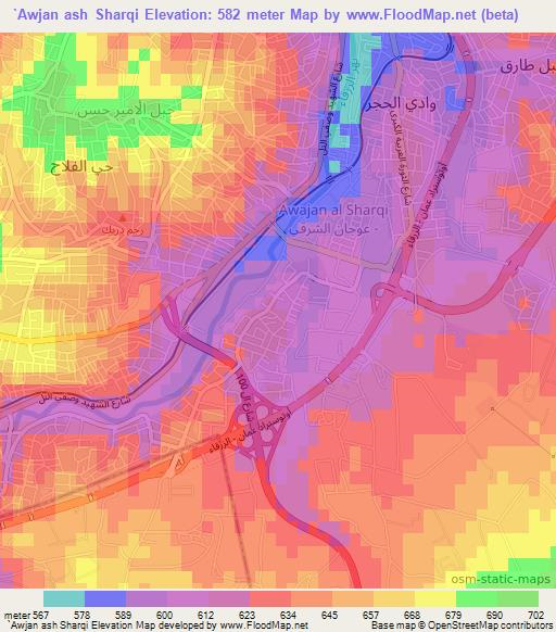 `Awjan ash Sharqi,Jordan Elevation Map
