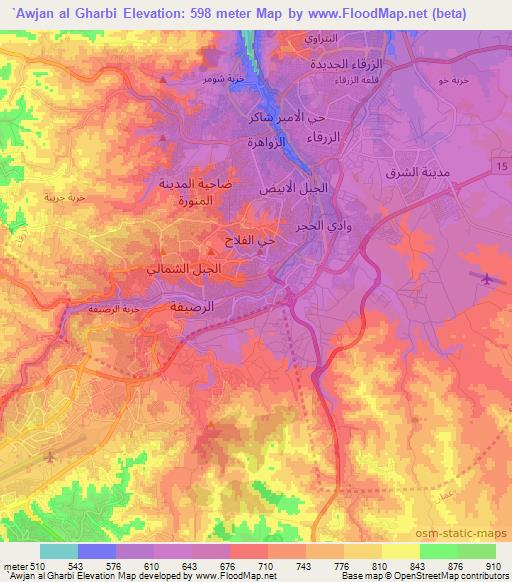 `Awjan al Gharbi,Jordan Elevation Map
