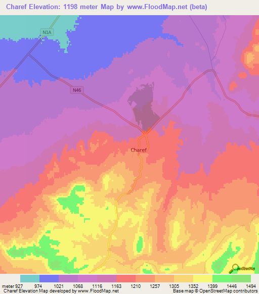 Charef,Algeria Elevation Map
